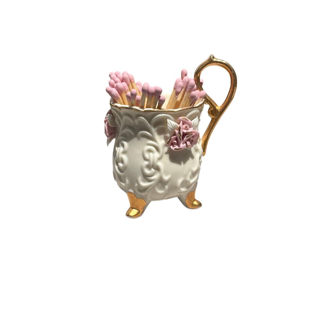 Vintage Cracker Barrel porcelain teacup matchstick holder